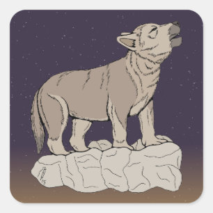 Wolf Pup Howling Square Sticker