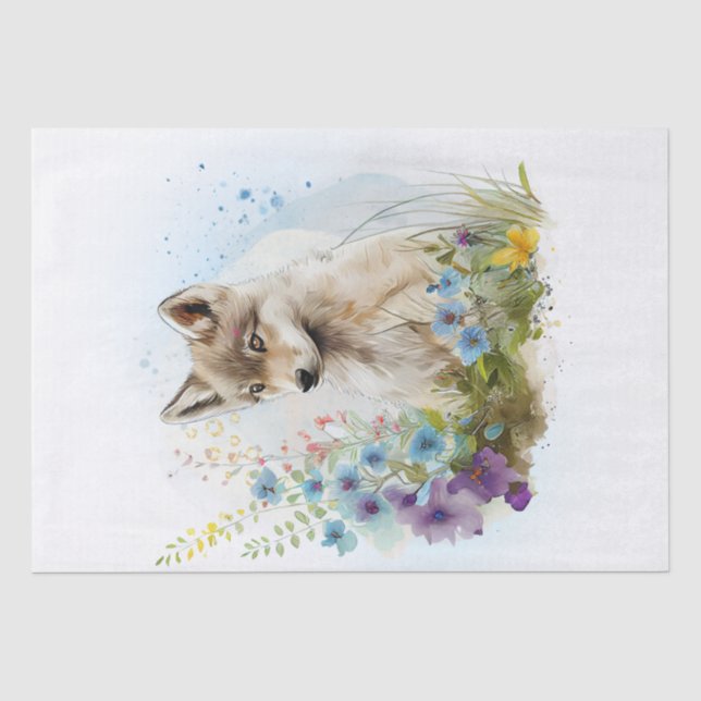 Wolf Pup Watercolor Tissue Paper (Front)