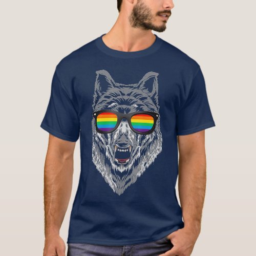 Wolf Rainbow Flag Sunglasses LGB Gay Pride Gift  T_Shirt