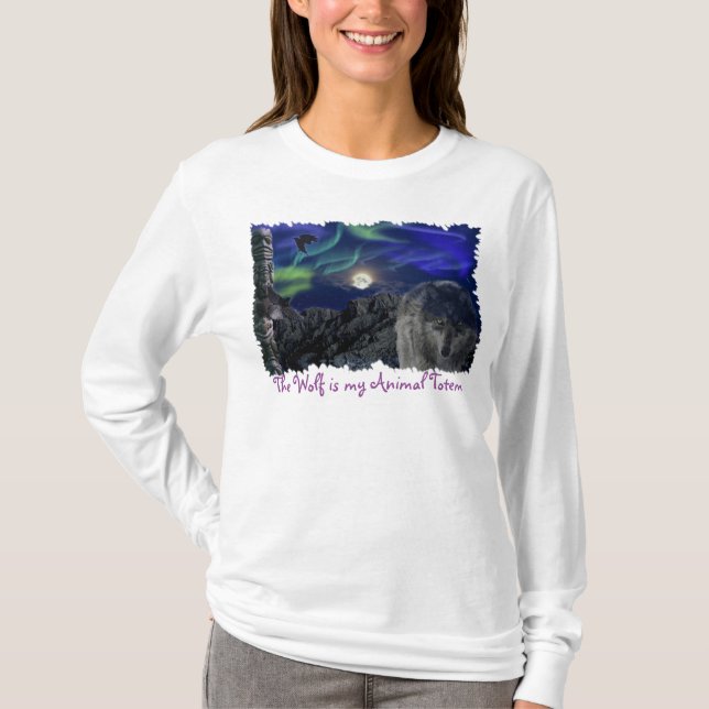 Wolf, Ravens, Totem Pole Animal Guide T-Shirt (Front)
