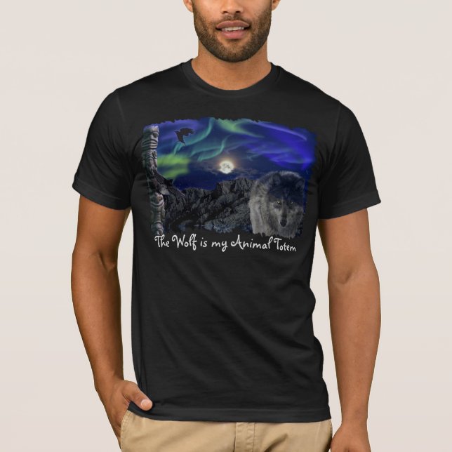 Wolf, Ravens, Totem Pole Animal Guide T-Shirt (Front)
