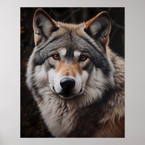 Wolf Realistic Painting Portrait Wildlife Cabin Poster