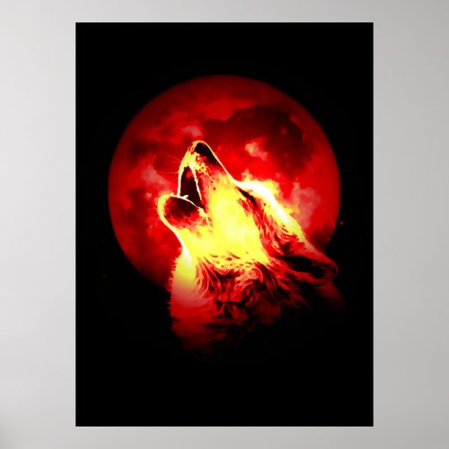 Wolf  Red Moon Poster