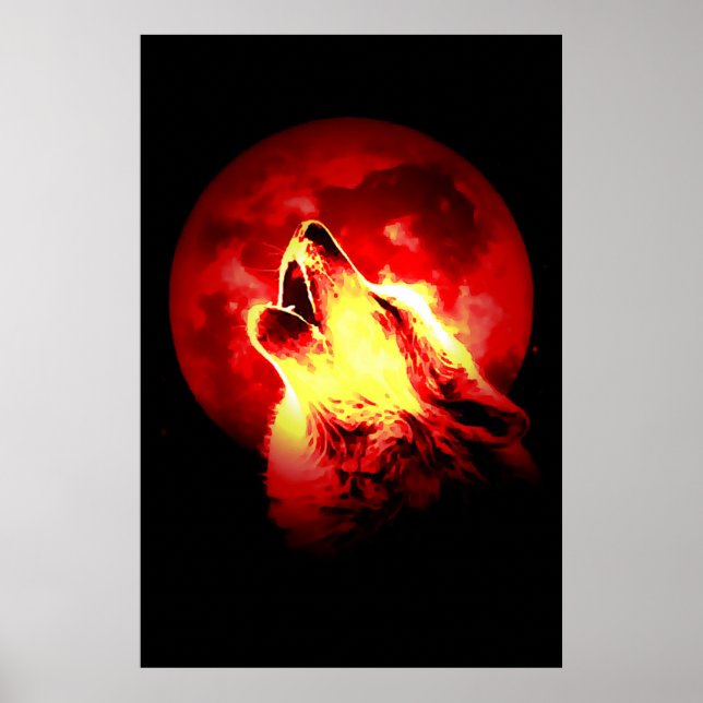 Wolf & Red Moon Poster (Front)