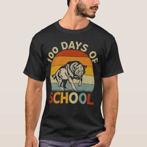 Wolf Retro Boys Girls Teachers 100th Day Of School T_Shirt