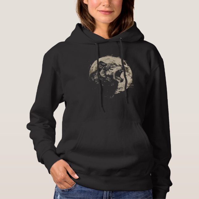 Wolf retro design Moon Grey Howling distressed Hoodie (Front)