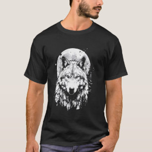 Wolf retro design Moon Grey Howling distressed T-Shirt