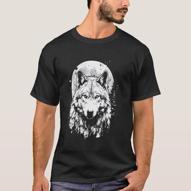 Wolf retro design Moon Grey Howling distressed T-Shirt (Front)