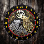 Wolf’s Howl Represents Strength And Freedom Dart Board<br><div class="desc">Invite the spirit of the wild into your space with this captivating dartboard featuring a howling wolf beneath a glowing golden moon. The artwork, with its deep silver and intricate gold detailing, symbolizes strength, freedom, and the untamed beauty of the wilderness, making it the perfect addition to your hunting lodge,...</div>
