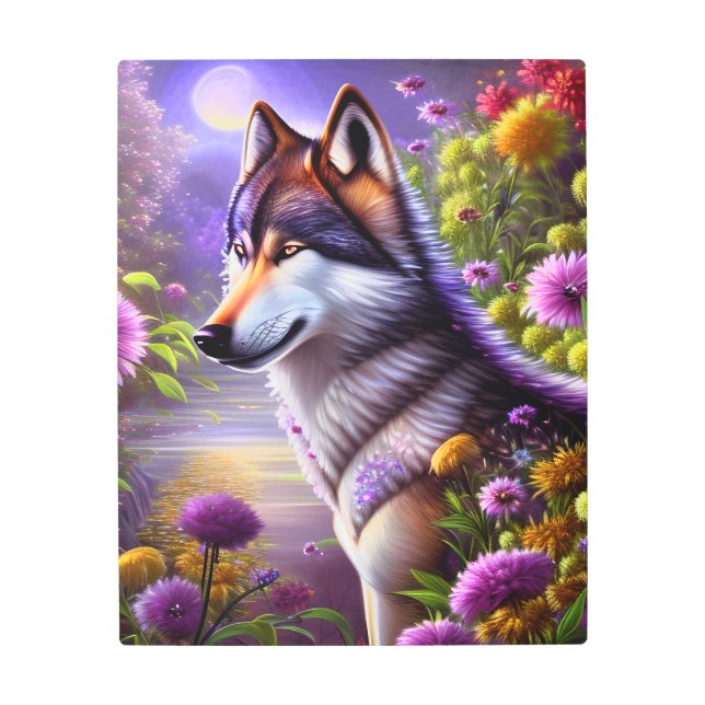 Wolf’s Shadow in the Moonlight Metal Print (Front)