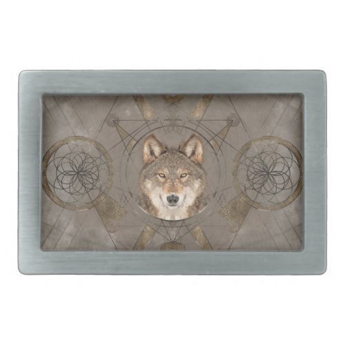 Wolf Sacred Geometry Digital Art Belt Buckle