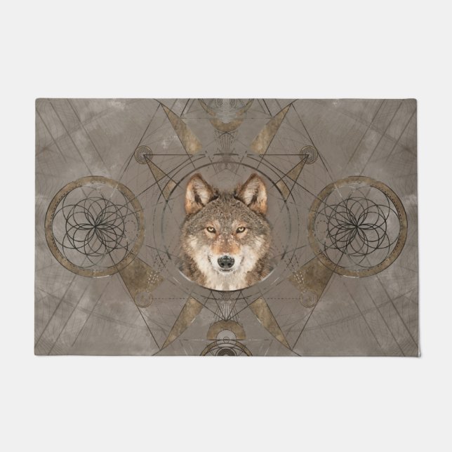 Wolf Sacred Geometry Digital Art Doormat (Front)