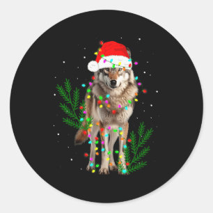 Wolf Santa Hat Christmas Lights Wolf Lover Animal Classic Round Sticker