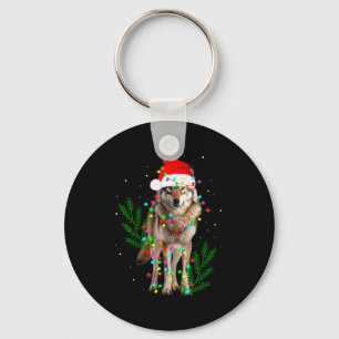 Wolf Santa Hat Christmas Lights Wolf Lover Animal Keychain