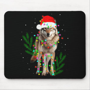 Wolf Santa Hat Christmas Lights Wolf Lover Animal Mouse Pad