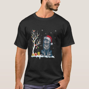 Wolf Santa Hat Festive Tree Light Christmas Pajama T-Shirt