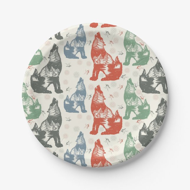 wolf seamless pattern,wolf lover paper plates (Front)