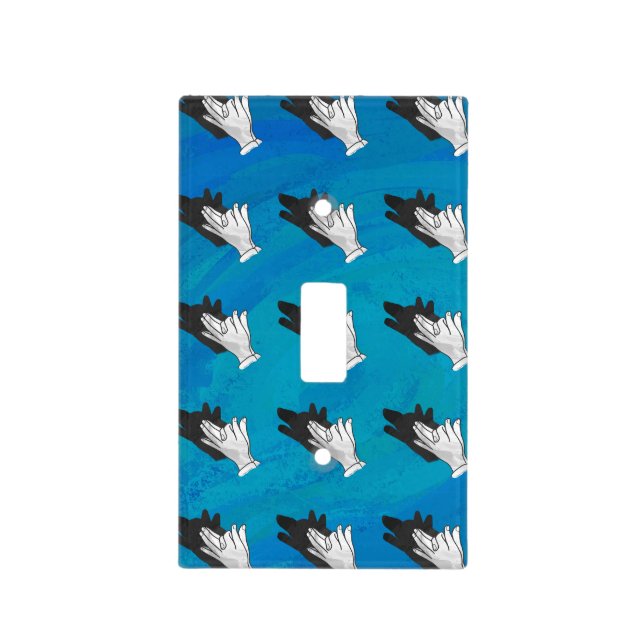 Wolf Shadow Hand Puppet Pattern on Blue Light Switch Cover (Front)