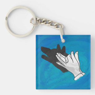 Wolf Shadow on Blue Keychain