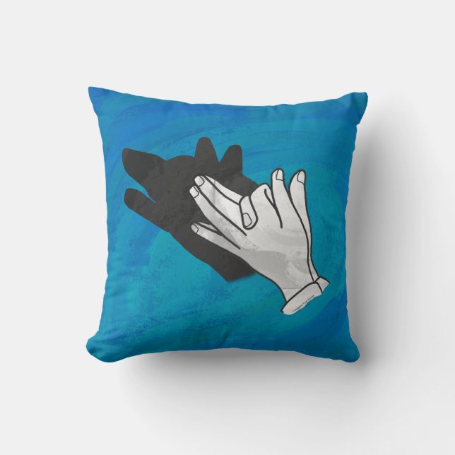 Wolf Shadow on Blue Throw Pillow (Front)