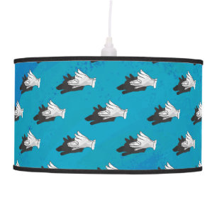 Wolf Shadow Pattern on Blue Pendant Lamp