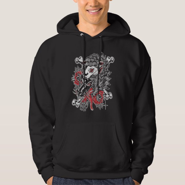 Wolf Sheep American Traditional Tattoo Flash Old S Hoodie (Front)