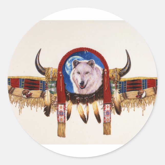 Wolf Shield Native American Classic Round Sticker (Front)