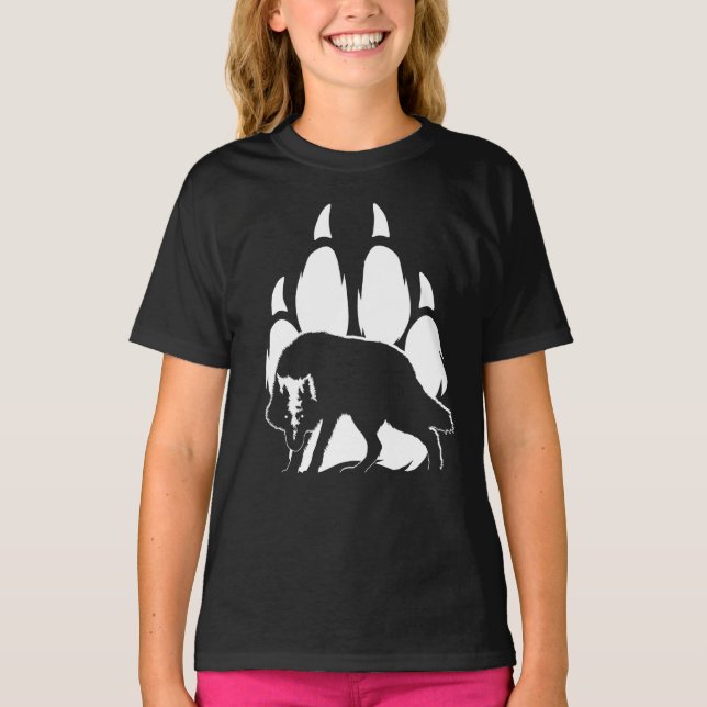 Wolf Silhouette and Footprint T-Shirt (Front)