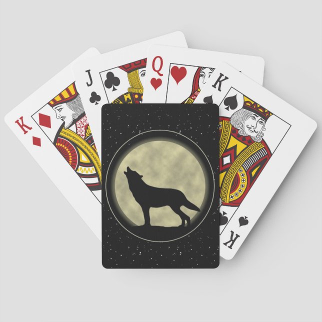 Wolf Silhouette, Bicycle Poker Playing Cards (Back)