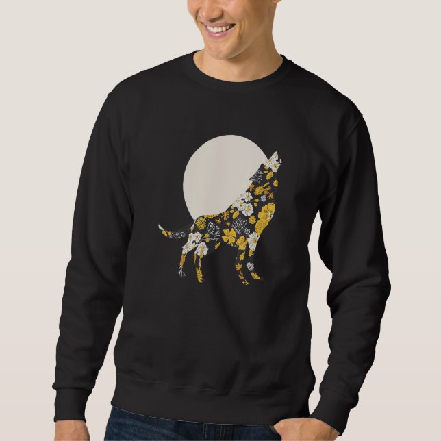 Wolf Silhouette Flower Pattern Dog   Friends Sweatshirt (Front)
