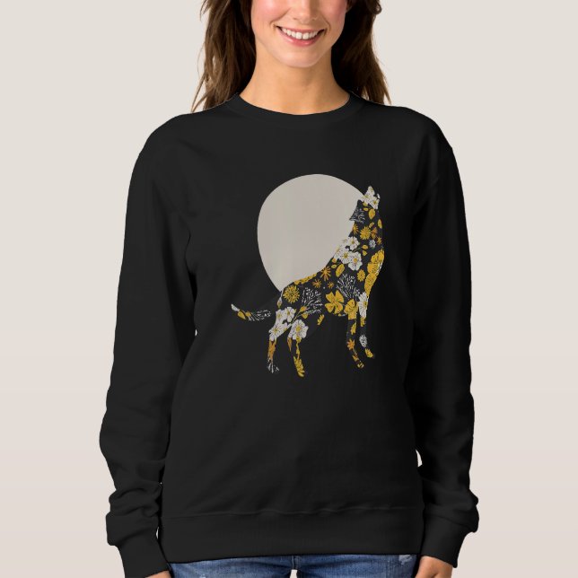 Wolf Silhouette Flower Pattern Dog   Friends Sweatshirt (Front)