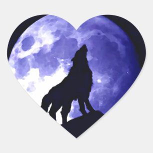 Wolf Silhouette & Full Moon Heart Sticker