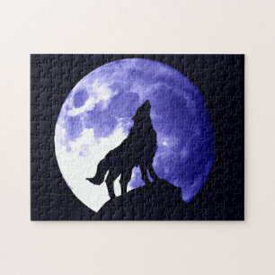 Wolf Silhouette & Full Moon Jigsaw Puzzle