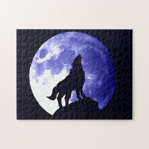 Wolf Silhouette  Full Moon Jigsaw Puzzle
