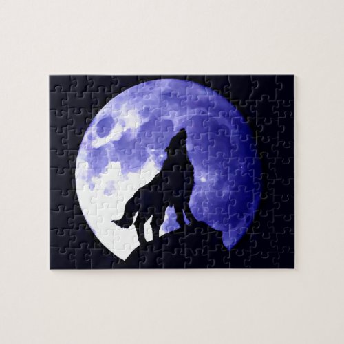 Wolf Silhouette  Full Moon Jigsaw Puzzle