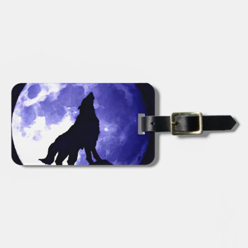 Wolf Silhouette  Full Moon Luggage Tag