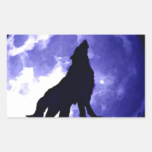 Wolf Silhouette  Full Moon Rectangular Sticker