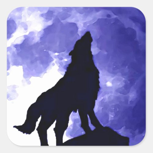 Wolf Silhouette  Full Moon Square Sticker