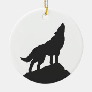 wolf silhouette howling - Choose background color Ceramic Ornament