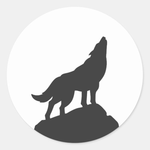 wolf silhouette howling _ Choose background color Classic Round Sticker