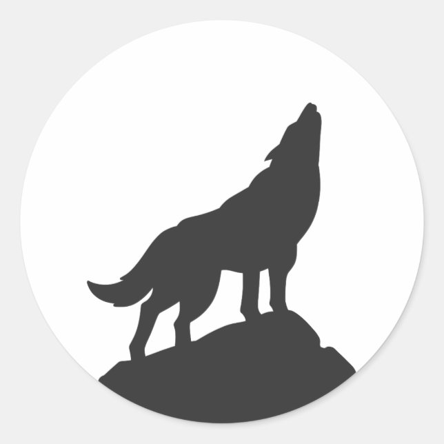 wolf silhouette howling - Choose background color Classic Round Sticker (Front)