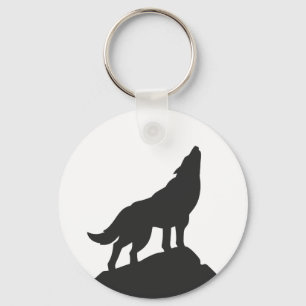 wolf silhouette howling - Choose background color Keychain