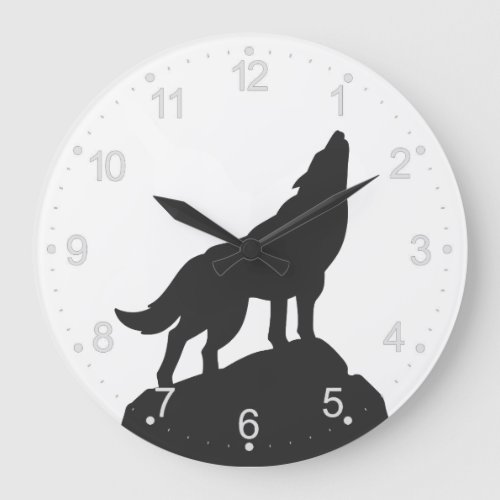 wolf silhouette howling _ Choose background color Large Clock
