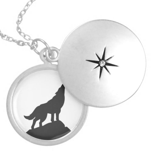 wolf silhouette howling _ Choose background color Locket Necklace