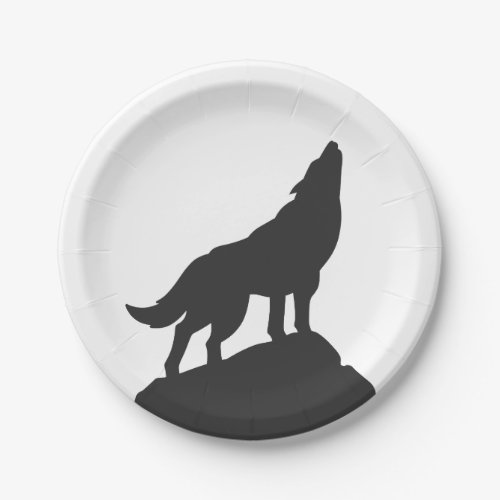 wolf silhouette howling _ Choose background color Paper Plates