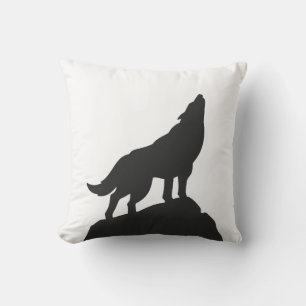 wolf silhouette howling - Choose background color Throw Pillow