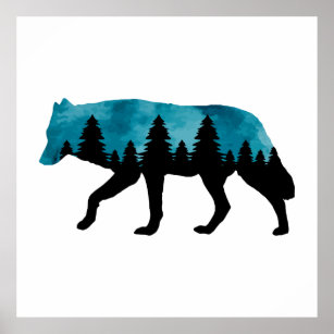 Wolf Silhouette Modern  Poster