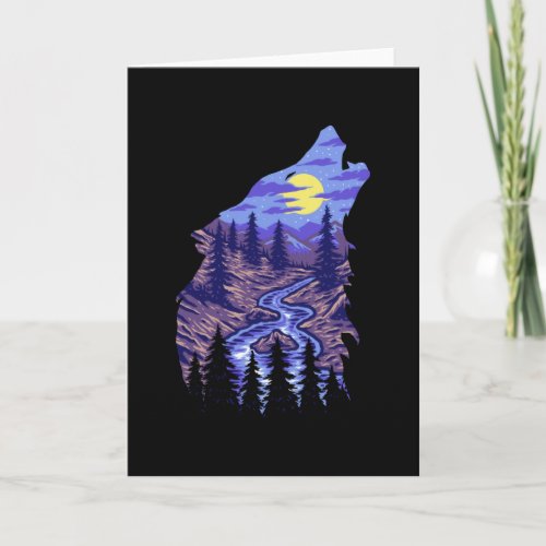 Wolf Silhouette Nature Full Moon Gift Card