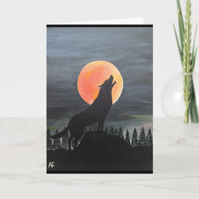 Wolf Silhouette Painting by Alfred Fox Card (Front)