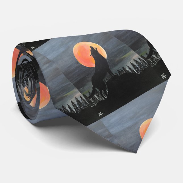 Wolf Silhouette Painting by Alfred Fox Neck Tie (Rolled)